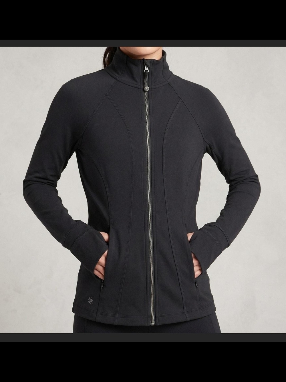 Athleta Hope Jacket Black, XS, zipper pockets, fitted